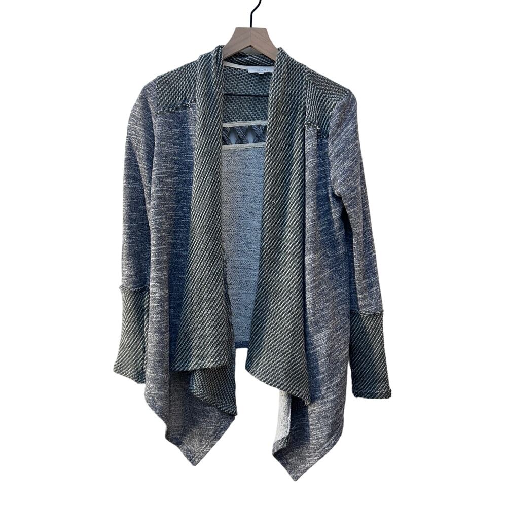 Miss Me Grey Pierced Waterfall Cardigan Sweater Open Front Raw Hem Women's Small